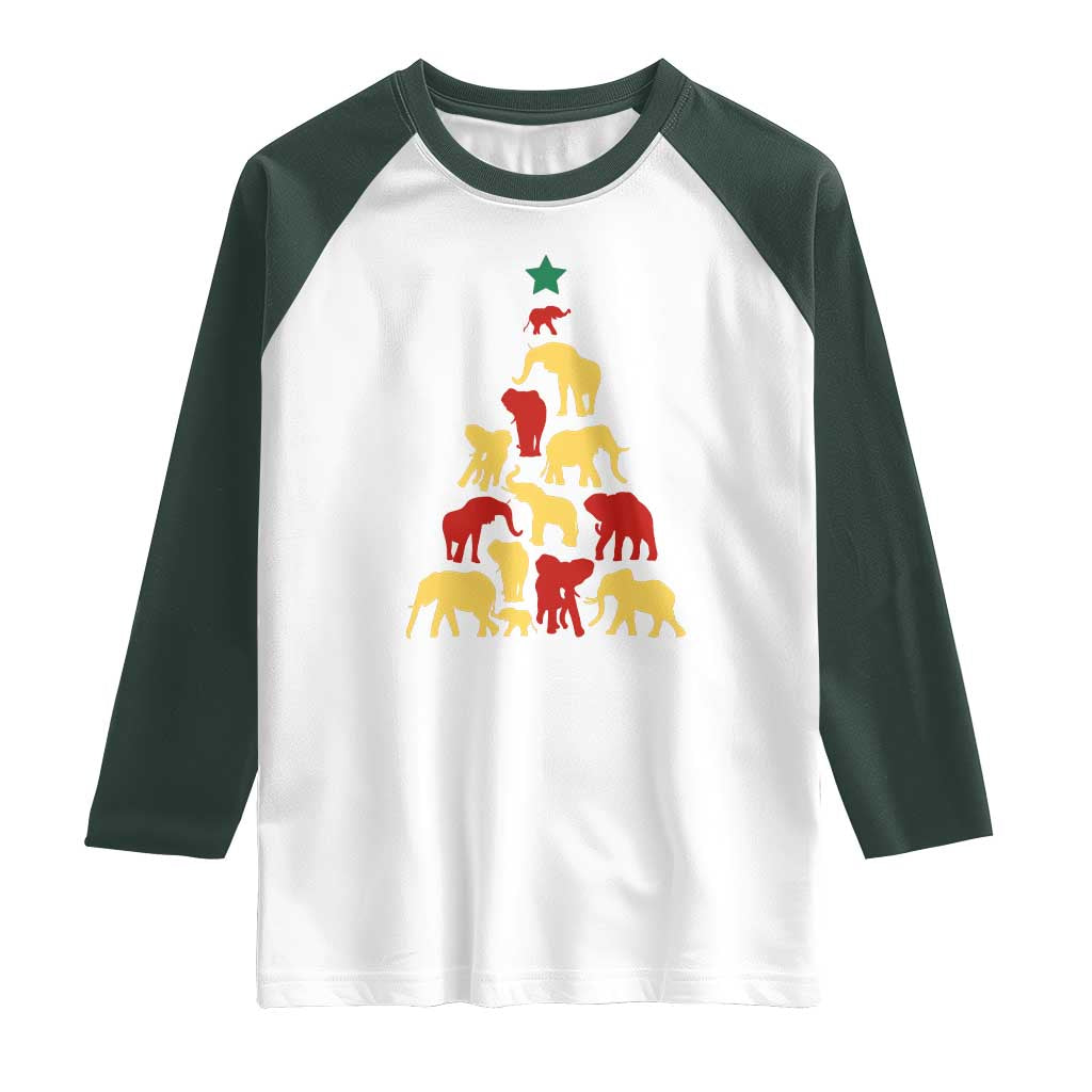 South Africa Elephant Christmas Tree Raglan Shirt Safari Animals Xmas TS02 White Dark Forest Green Print Your Wear