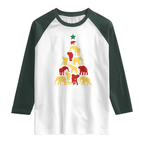South Africa Elephant Christmas Tree Raglan Shirt Safari Animals Xmas TS02 White Dark Forest Green Print Your Wear