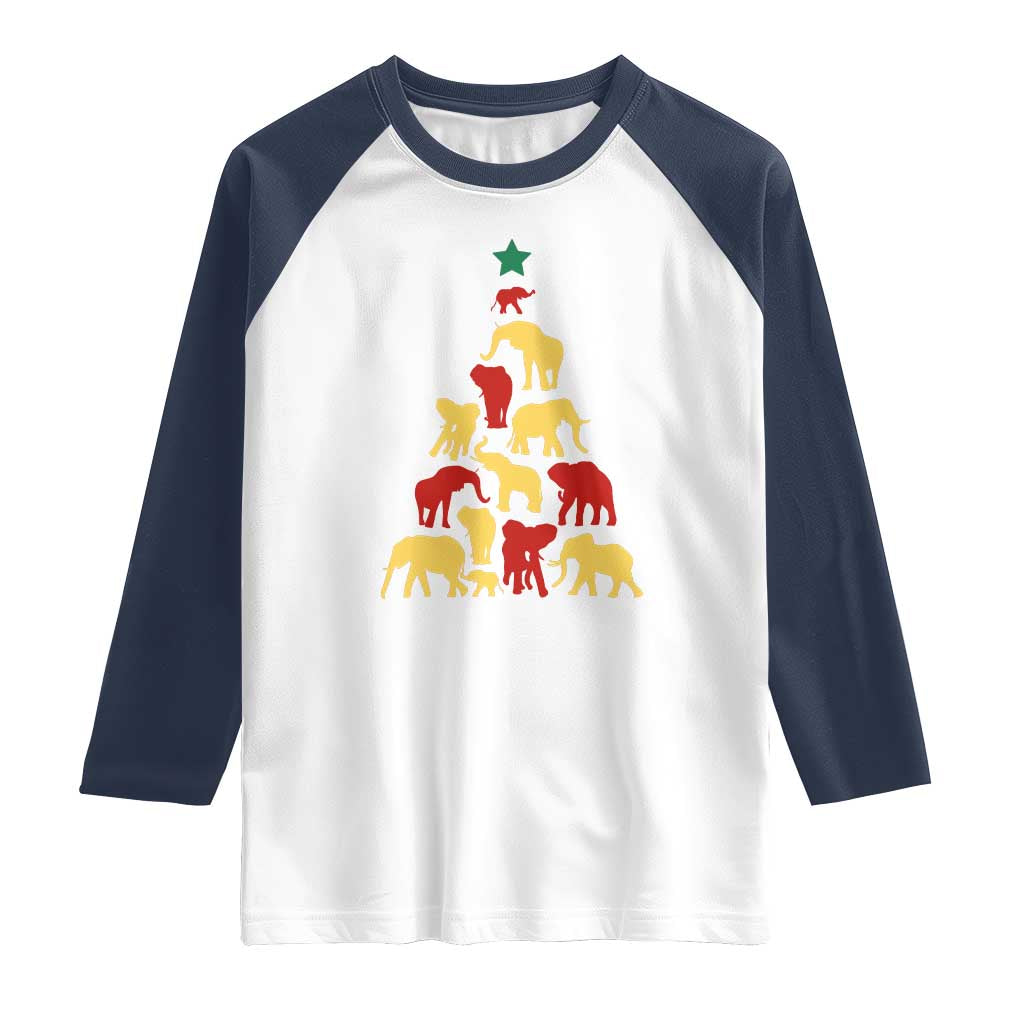 South Africa Elephant Christmas Tree Raglan Shirt Safari Animals Xmas TS02 White Navy Print Your Wear