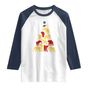 South Africa Elephant Christmas Tree Raglan Shirt Safari Animals Xmas TS02 White Navy Print Your Wear