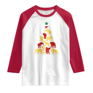 South Africa Elephant Christmas Tree Raglan Shirt Safari Animals Xmas TS02 White Red Print Your Wear