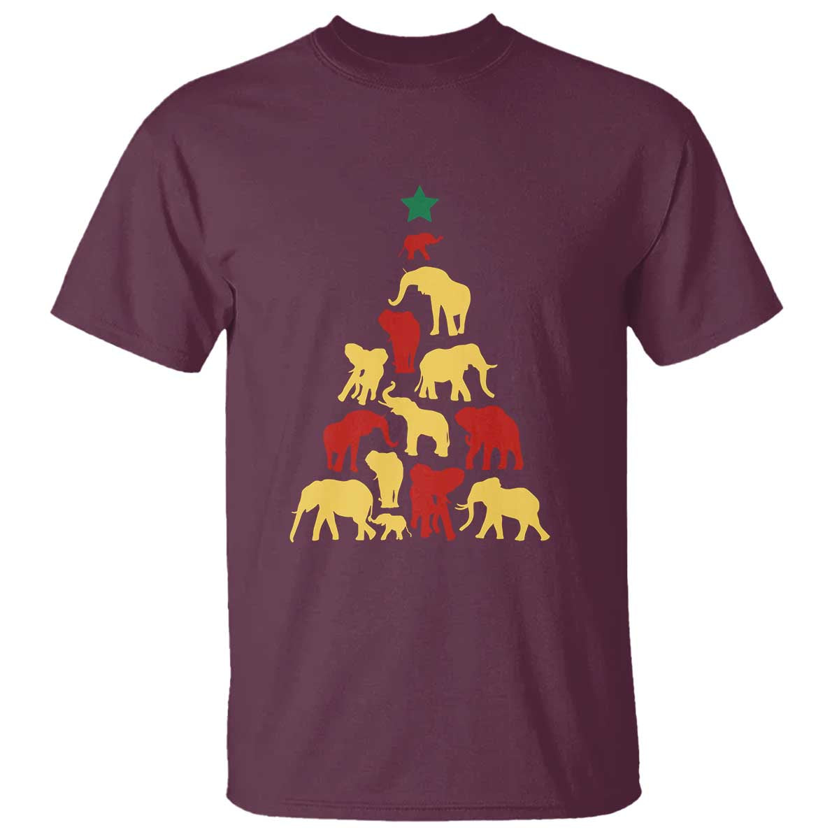 South Africa Elephant Christmas Tree T Shirt Safari Animals Xmas TS02 Maroon Print Your Wear