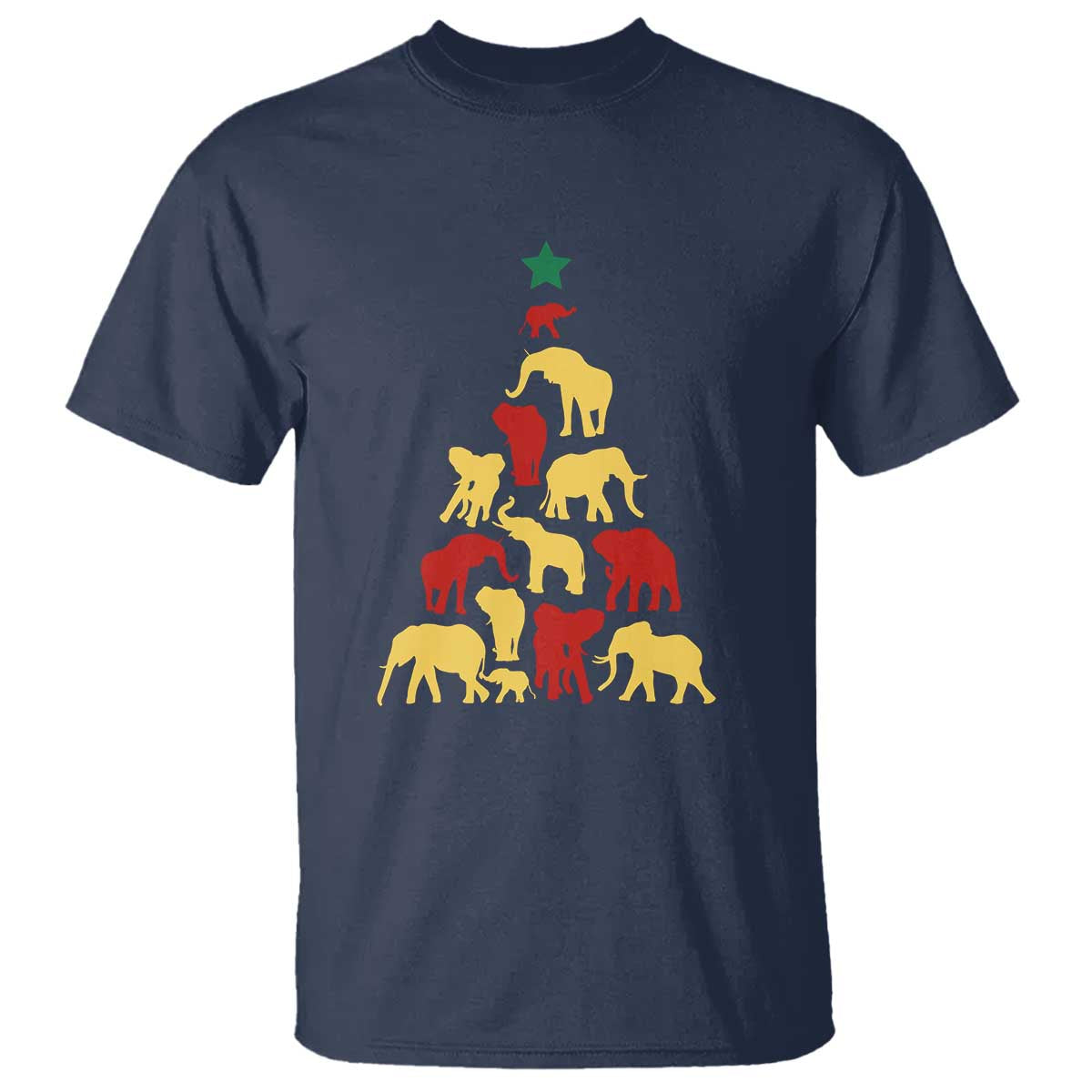 South Africa Elephant Christmas Tree T Shirt Safari Animals Xmas TS02 Navy Print Your Wear