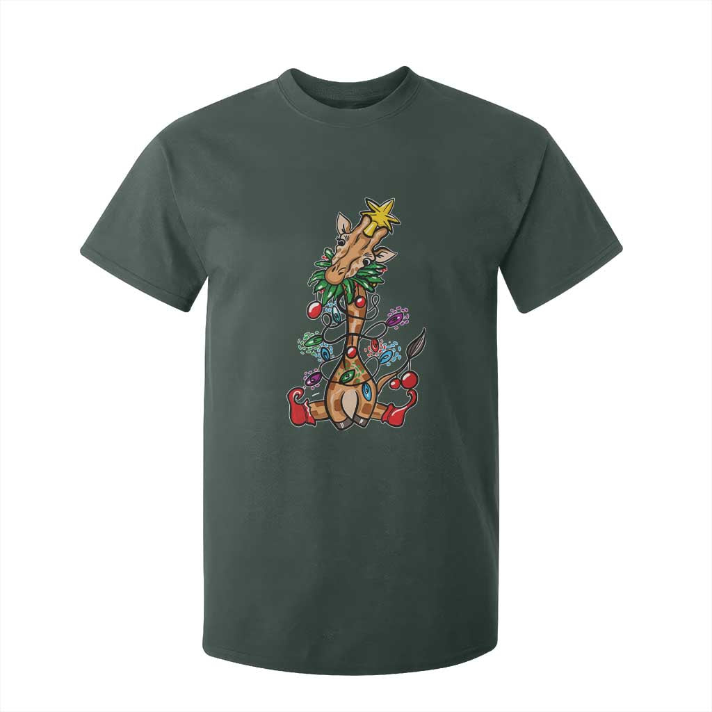 Giraffe Christmas Tree T Shirt For Kid Funny Xmas Giraffes Lover Gift TS02 Dark Forest Green Print Your Wear