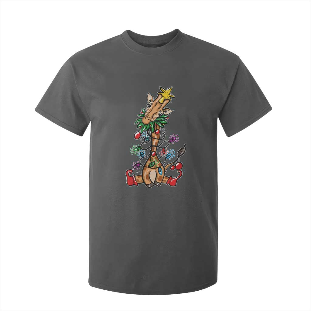 Giraffe Christmas Tree T Shirt For Kid Funny Xmas Giraffes Lover Gift TS02 Dark Heather Print Your Wear