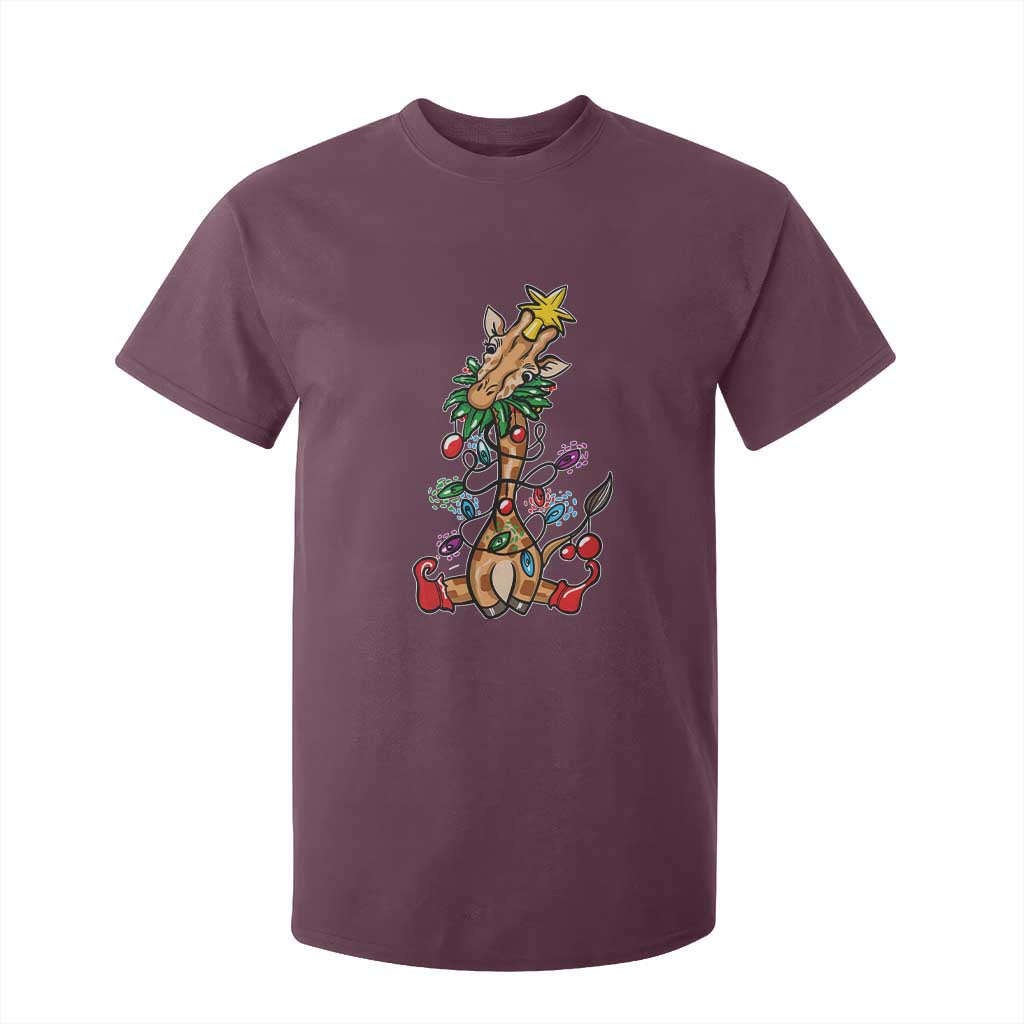 Giraffe Christmas Tree T Shirt For Kid Funny Xmas Giraffes Lover Gift TS02 Maroon Print Your Wear
