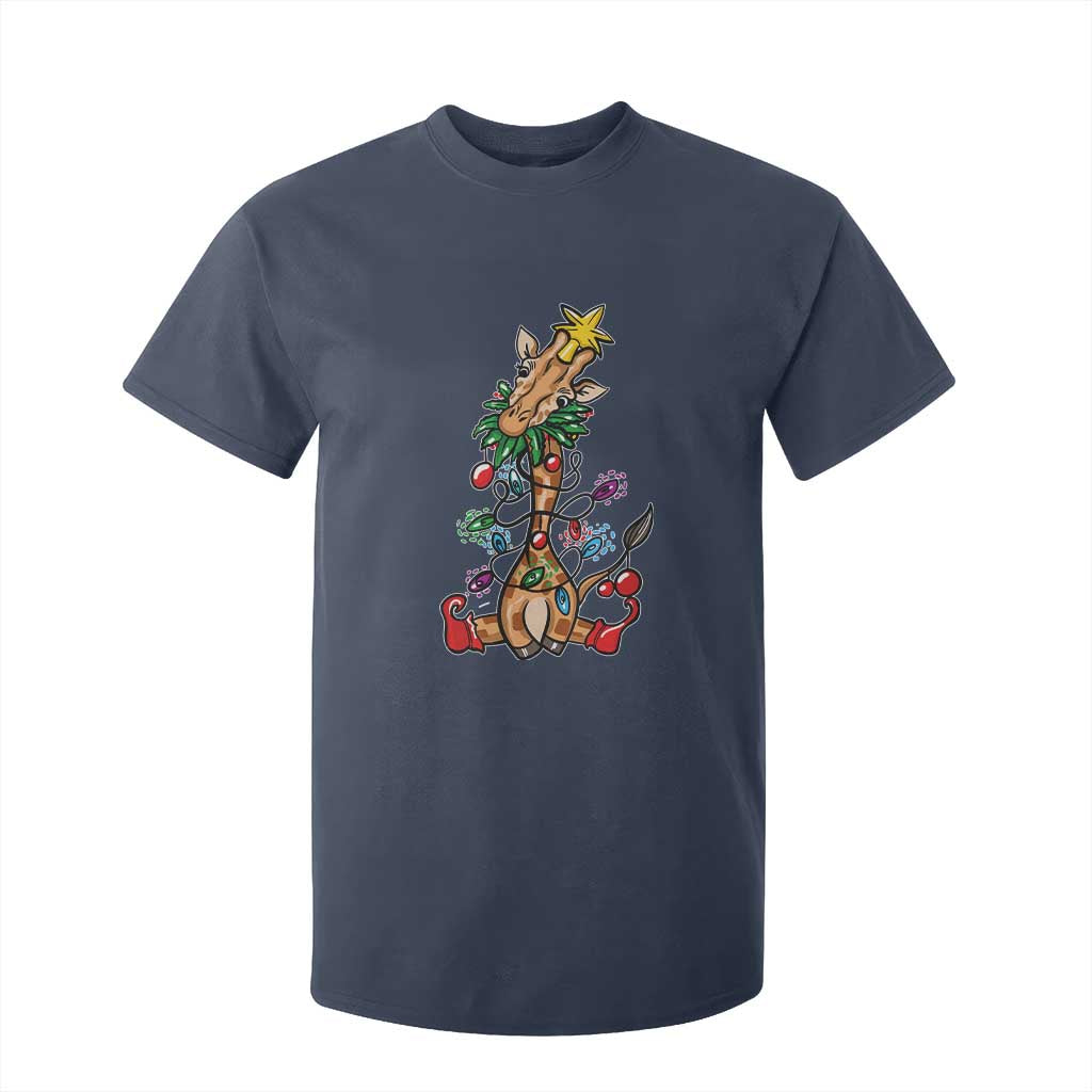 Giraffe Christmas Tree T Shirt For Kid Funny Xmas Giraffes Lover Gift TS02 Navy Print Your Wear