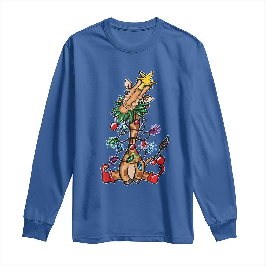 Giraffe Christmas Tree Long Sleeve Shirt Funny Xmas Giraffes Lover Gift TS02 Royal Blue Print Your Wear