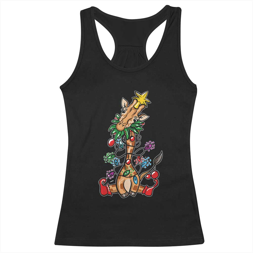 Giraffe Christmas Tree Racerback Tank Top Funny Xmas Giraffes Lover Gift TS02 Black Print Your Wear