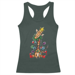 Giraffe Christmas Tree Racerback Tank Top Funny Xmas Giraffes Lover Gift TS02 Dark Forest Green Print Your Wear