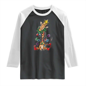 Giraffe Christmas Tree Raglan Shirt Funny Xmas Giraffes Lover Gift TS02 Black White Print Your Wear