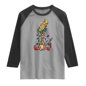 Giraffe Christmas Tree Raglan Shirt Funny Xmas Giraffes Lover Gift TS02 Sport Gray Black Print Your Wear