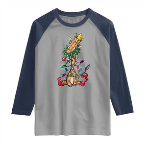 Giraffe Christmas Tree Raglan Shirt Funny Xmas Giraffes Lover Gift TS02 Sport Gray Navy Print Your Wear