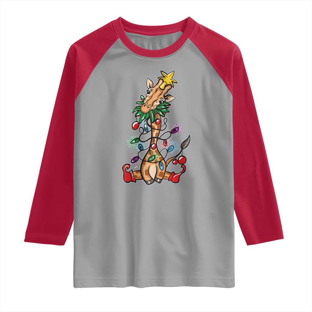 Giraffe Christmas Tree Raglan Shirt Funny Xmas Giraffes Lover Gift TS02 Sport Gray Red Print Your Wear