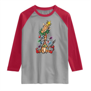 Giraffe Christmas Tree Raglan Shirt Funny Xmas Giraffes Lover Gift TS02 Sport Gray Red Print Your Wear