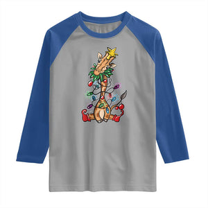 Giraffe Christmas Tree Raglan Shirt Funny Xmas Giraffes Lover Gift TS02 Sport Gray Royal Print Your Wear