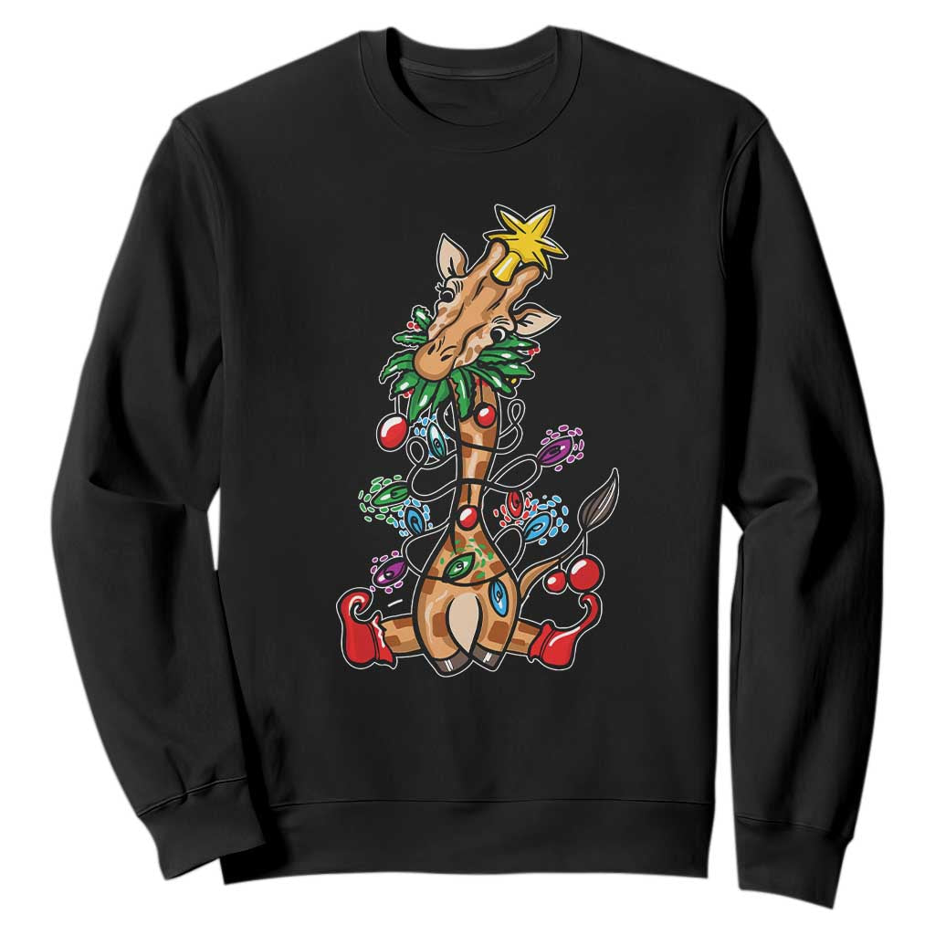 Giraffe Christmas Tree Sweatshirt Funny Xmas Giraffes Lover Gift TS02 Black Print Your Wear