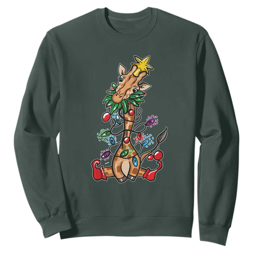 Giraffe Christmas Tree Sweatshirt Funny Xmas Giraffes Lover Gift TS02 Dark Forest Green Print Your Wear
