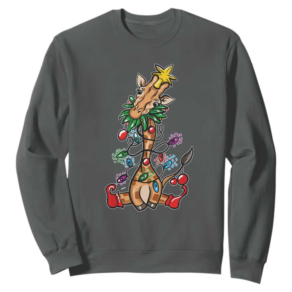 Giraffe Christmas Tree Sweatshirt Funny Xmas Giraffes Lover Gift TS02 Dark Heather Print Your Wear