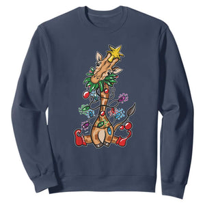Giraffe Christmas Tree Sweatshirt Funny Xmas Giraffes Lover Gift TS02 Navy Print Your Wear