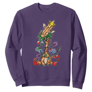 Giraffe Christmas Tree Sweatshirt Funny Xmas Giraffes Lover Gift TS02 Purple Print Your Wear