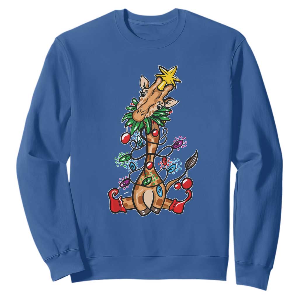 Giraffe Christmas Tree Sweatshirt Funny Xmas Giraffes Lover Gift TS02 Royal Blue Print Your Wear