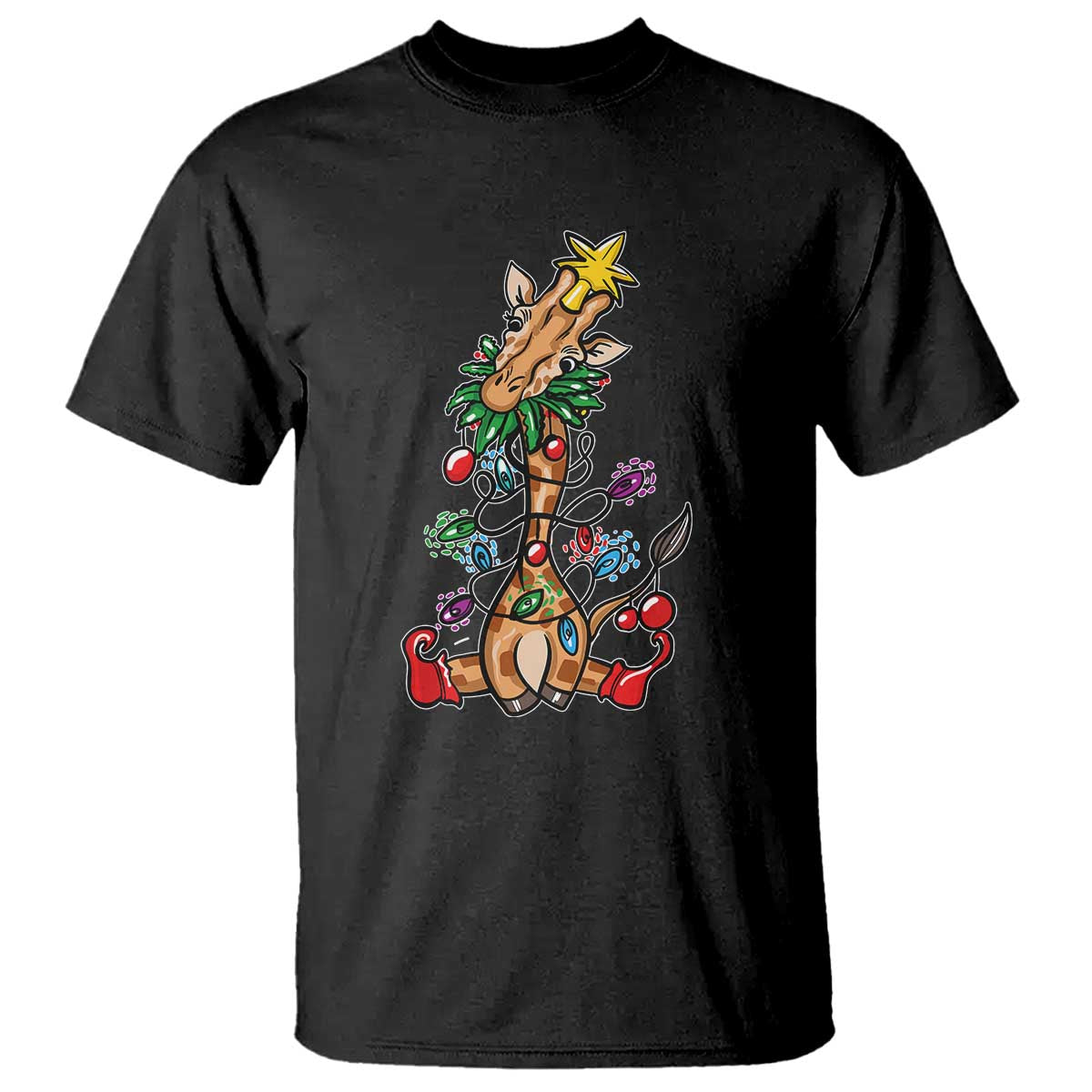Giraffe Christmas Tree T Shirt Funny Xmas Giraffes Lover Gift TS02 Black Print Your Wear