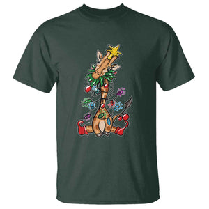 Giraffe Christmas Tree T Shirt Funny Xmas Giraffes Lover Gift TS02 Dark Forest Green Print Your Wear