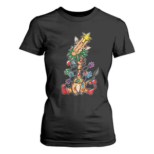 Giraffe Christmas Tree T Shirt For Women Funny Xmas Giraffes Lover Gift TS02 Black Print Your Wear
