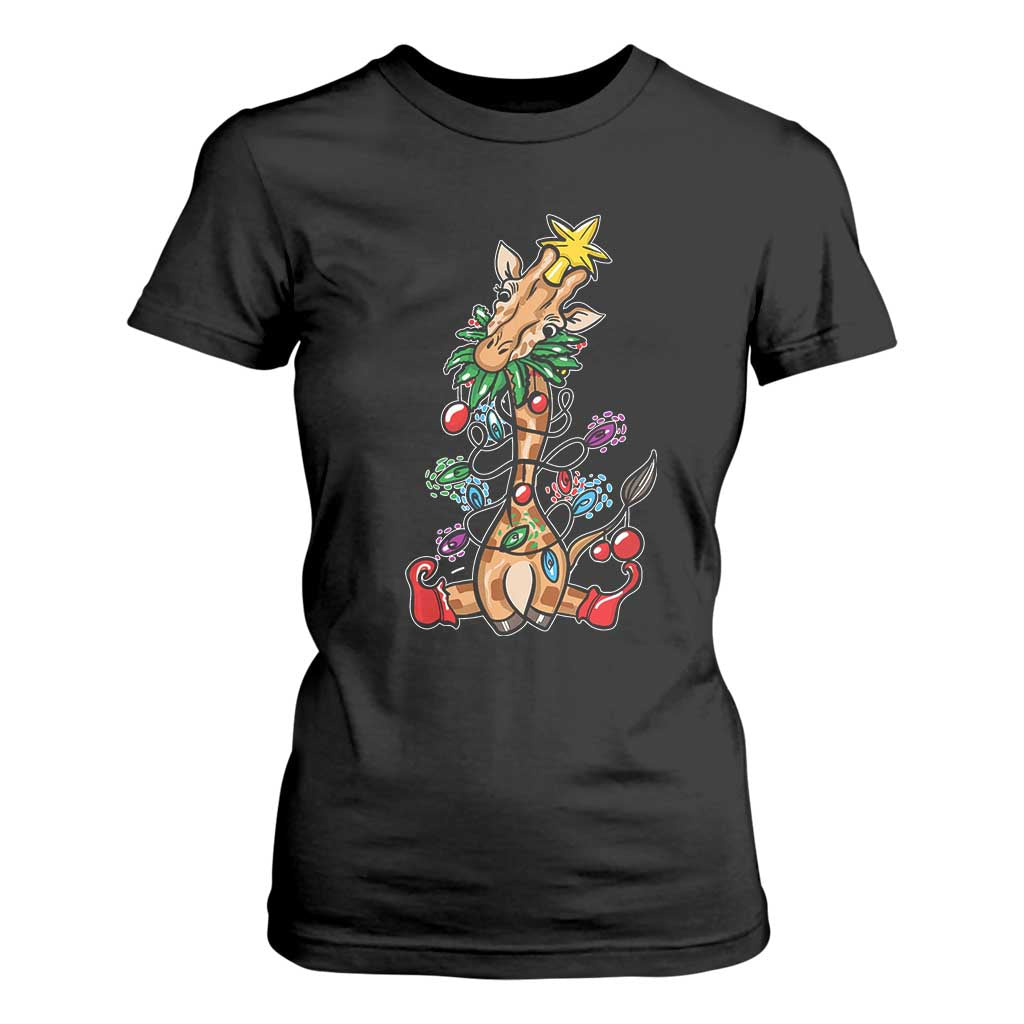 Giraffe Christmas Tree T Shirt For Women Funny Xmas Giraffes Lover Gift TS02 Black Print Your Wear