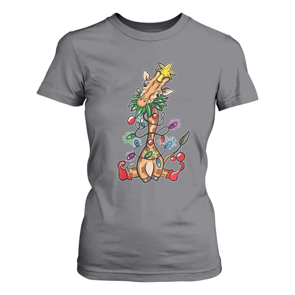 Giraffe Christmas Tree T Shirt For Women Funny Xmas Giraffes Lover Gift TS02 Charcoal Print Your Wear