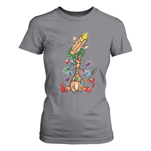Giraffe Christmas Tree T Shirt For Women Funny Xmas Giraffes Lover Gift TS02 Charcoal Print Your Wear