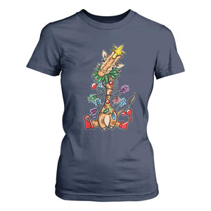 Giraffe Christmas Tree T Shirt For Women Funny Xmas Giraffes Lover Gift TS02 Navy Print Your Wear