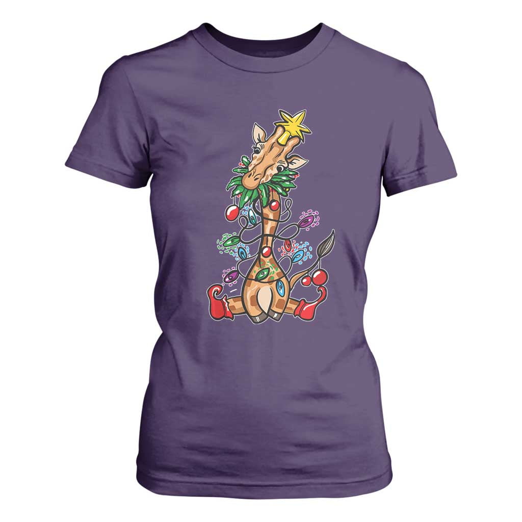 Giraffe Christmas Tree T Shirt For Women Funny Xmas Giraffes Lover Gift TS02 Purple Print Your Wear