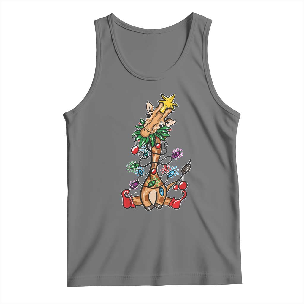 Giraffe Christmas Tree Tank Top Funny Xmas Giraffes Lover Gift TS02 Black Heather Print Your Wear