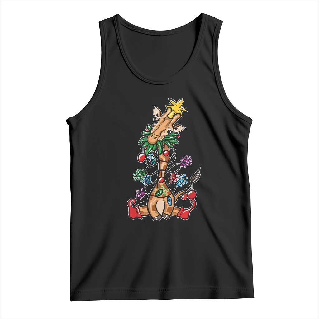 Giraffe Christmas Tree Tank Top Funny Xmas Giraffes Lover Gift TS02 Black Print Your Wear