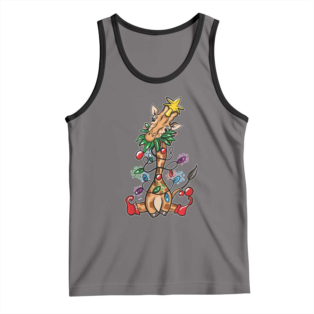 Giraffe Christmas Tree Tank Top Funny Xmas Giraffes Lover Gift TS02 Deep Heather Black Print Your Wear