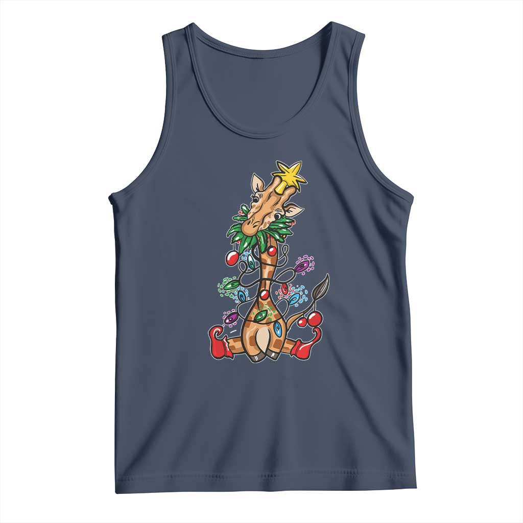 Giraffe Christmas Tree Tank Top Funny Xmas Giraffes Lover Gift TS02 Navy Print Your Wear