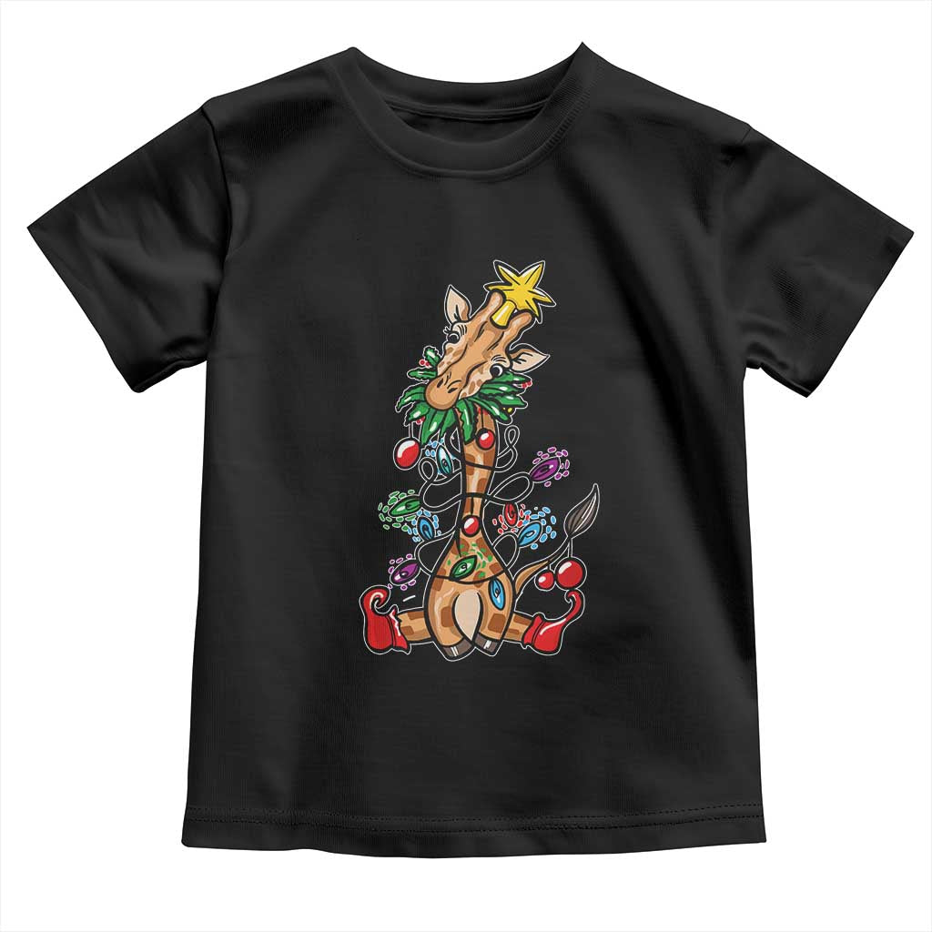 Giraffe Christmas Tree Toddler T Shirt Funny Xmas Giraffes Lover Gift TS02 Black Print Your Wear