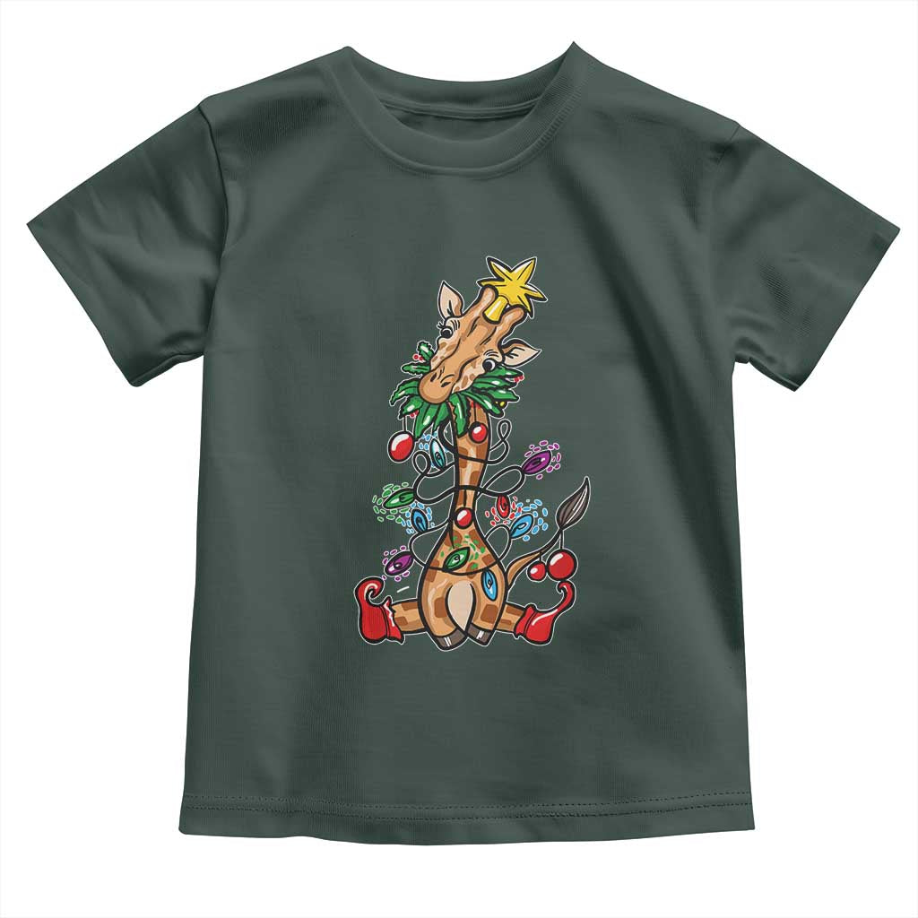 Giraffe Christmas Tree Toddler T Shirt Funny Xmas Giraffes Lover Gift TS02 Dark Forest Green Print Your Wear