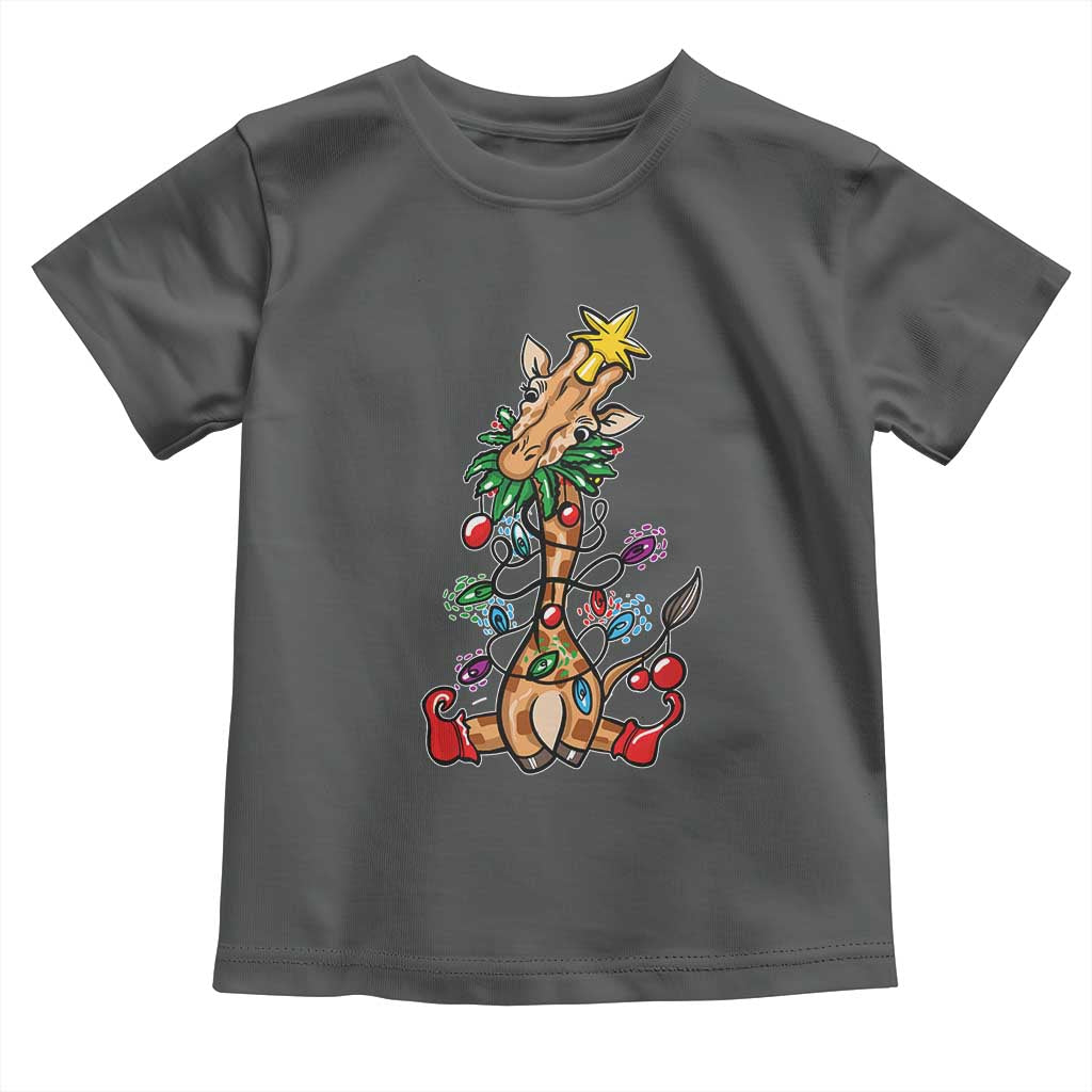 Giraffe Christmas Tree Toddler T Shirt Funny Xmas Giraffes Lover Gift TS02 Dark Heather Print Your Wear