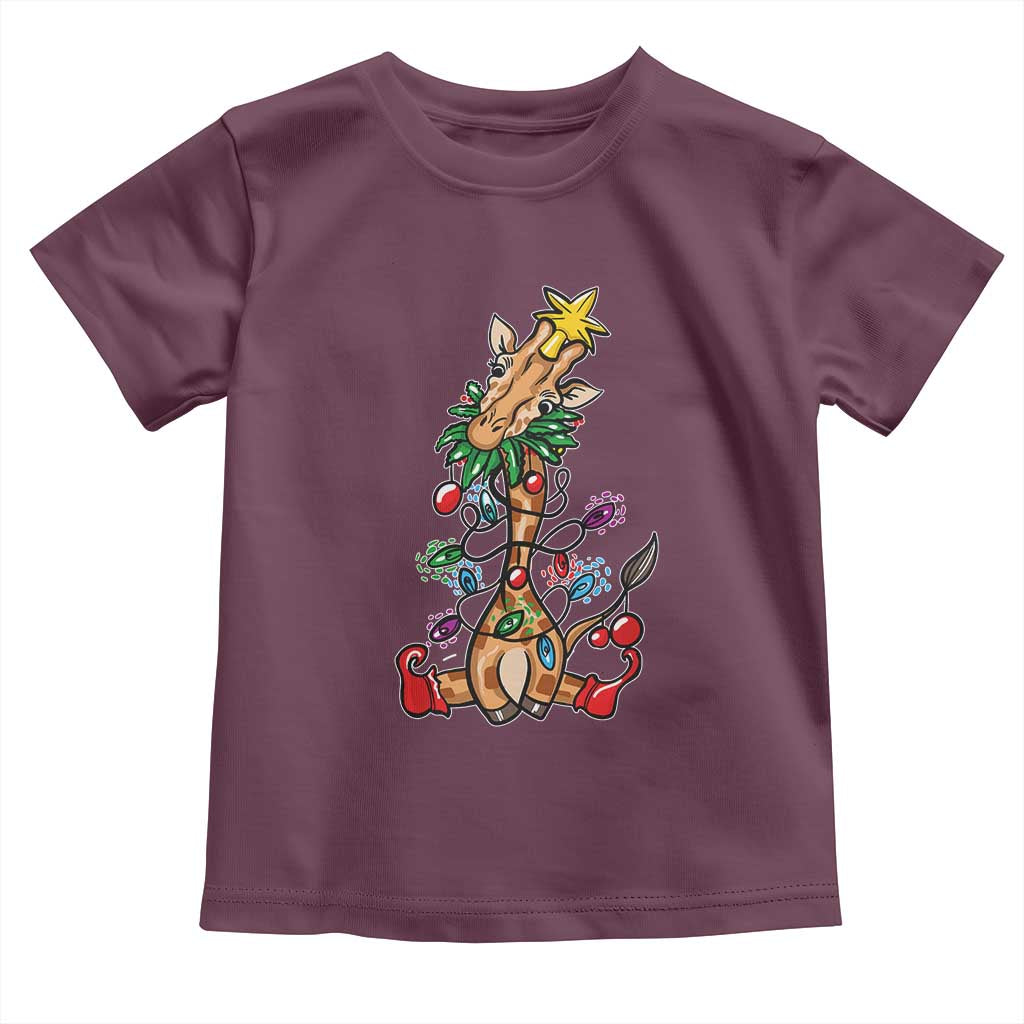 Giraffe Christmas Tree Toddler T Shirt Funny Xmas Giraffes Lover Gift TS02 Maroon Print Your Wear