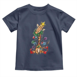 Giraffe Christmas Tree Toddler T Shirt Funny Xmas Giraffes Lover Gift TS02 Navy Print Your Wear