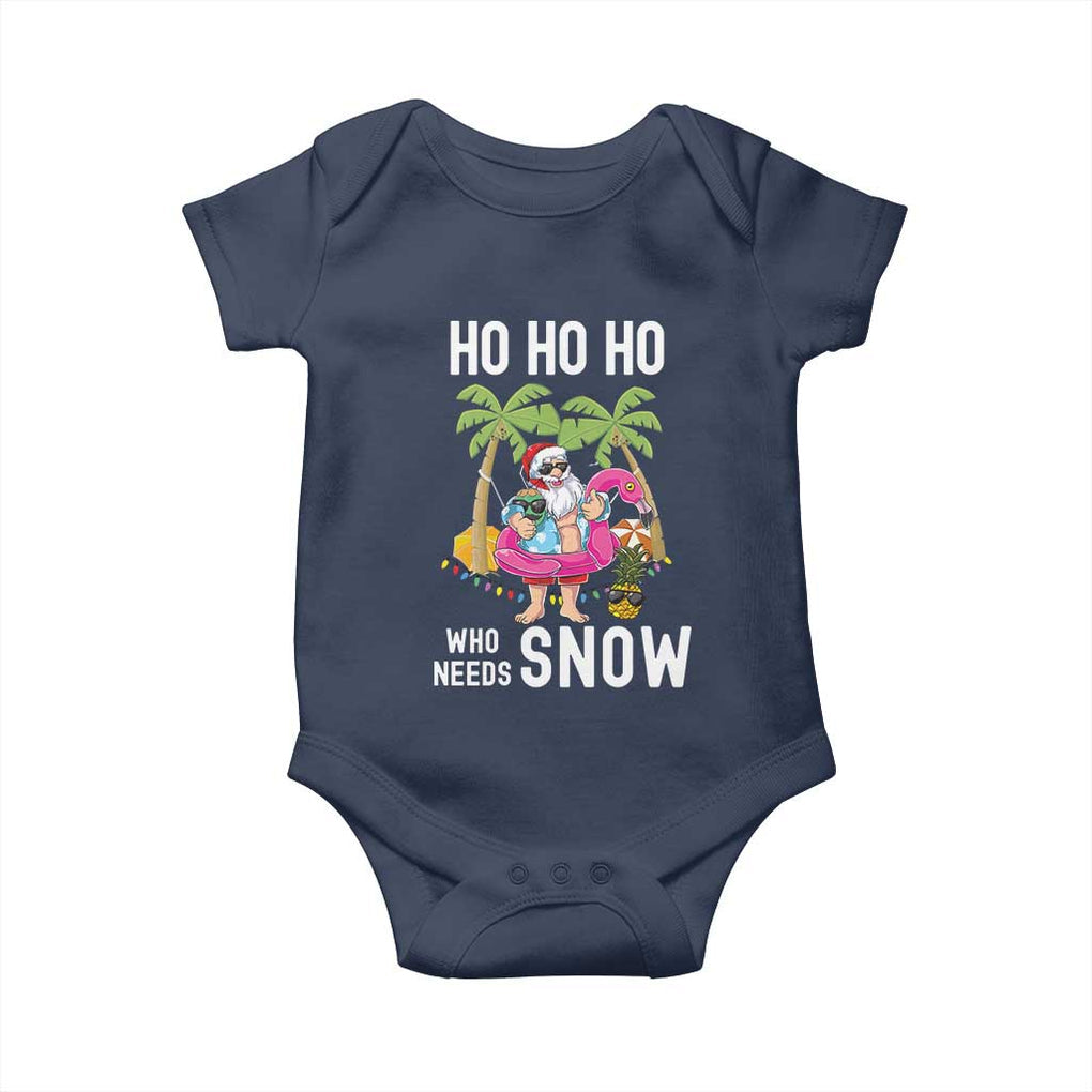 Tropical Beachy Christmas Baby Onesie Ho Ho Ho Who Needs Snow Santa Xmas In Hawaii Palm Tree TS02 Navy Print Your Wear