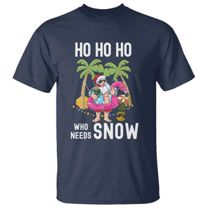 Tropical Beachy Christmas T Shirt Ho Ho Ho Who Needs Snow Santa Xmas In Hawaii Palm Tree TS02 Navy Print Your Wear