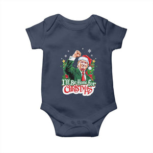 Funny Trump Santa 2024 Christmas Baby Onesie I'll Be Home For Xmas TS02 Navy Print Your Wear