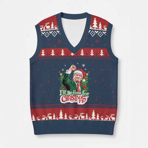 Funny Trump Santa Xmas V-Neck Knit Sweater Vest I'll Be Home For Xmas TS02 Navy Red Print Your Wear
