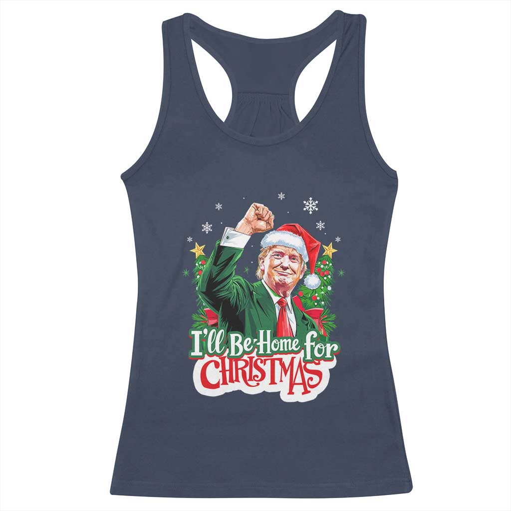 Funny Trump Santa 2024 Christmas Racerback Tank Top I'll Be Home For Xmas TS02 Navy Print Your Wear