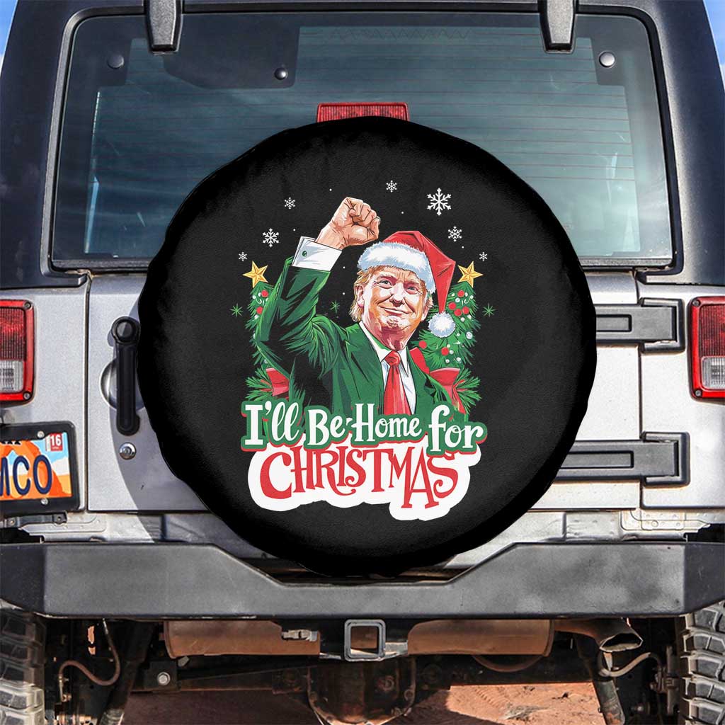 Funny Trump Santa 2024 Christmas Spare Tire Cover I'll Be Home For Xmas TS02 No hole Black Print Your Wear