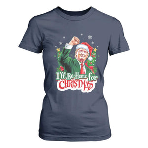 Funny Trump Santa 2024 Christmas T Shirt For Women I'll Be Home For Xmas TS02 Navy Print Your Wear